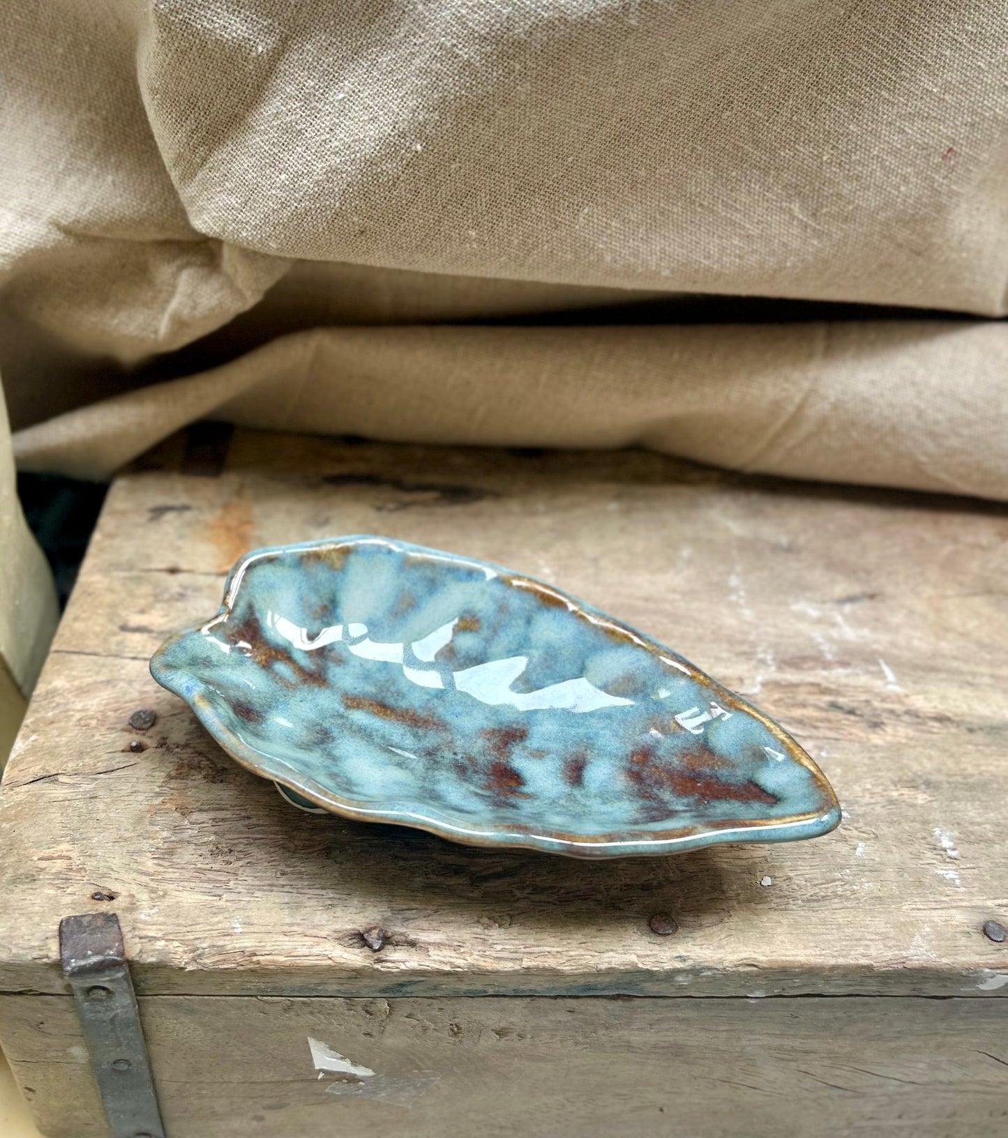 Soap Dish Blue and Copper with Feet