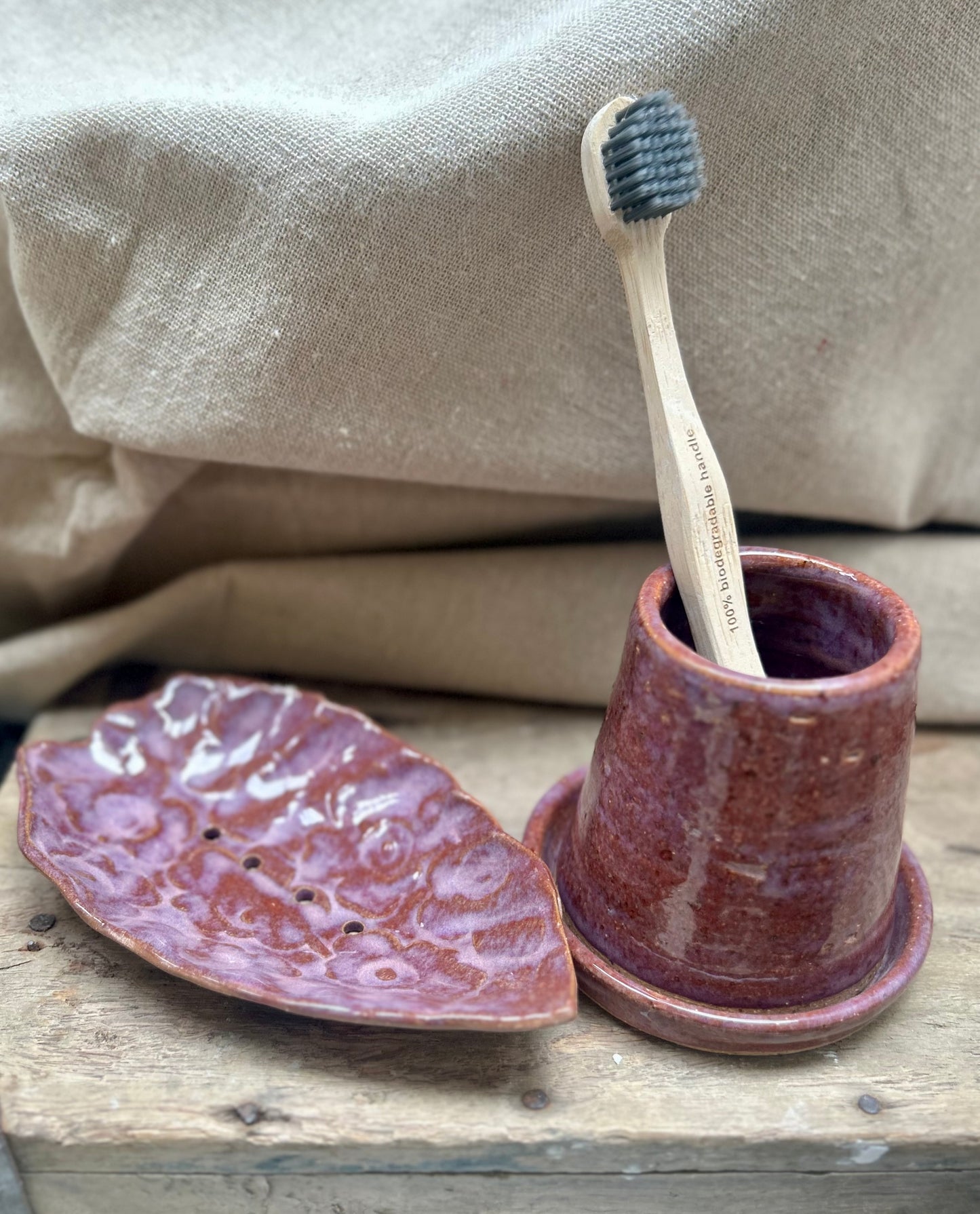 Toothbrush Holder Red Black Metallic Glaze Effect