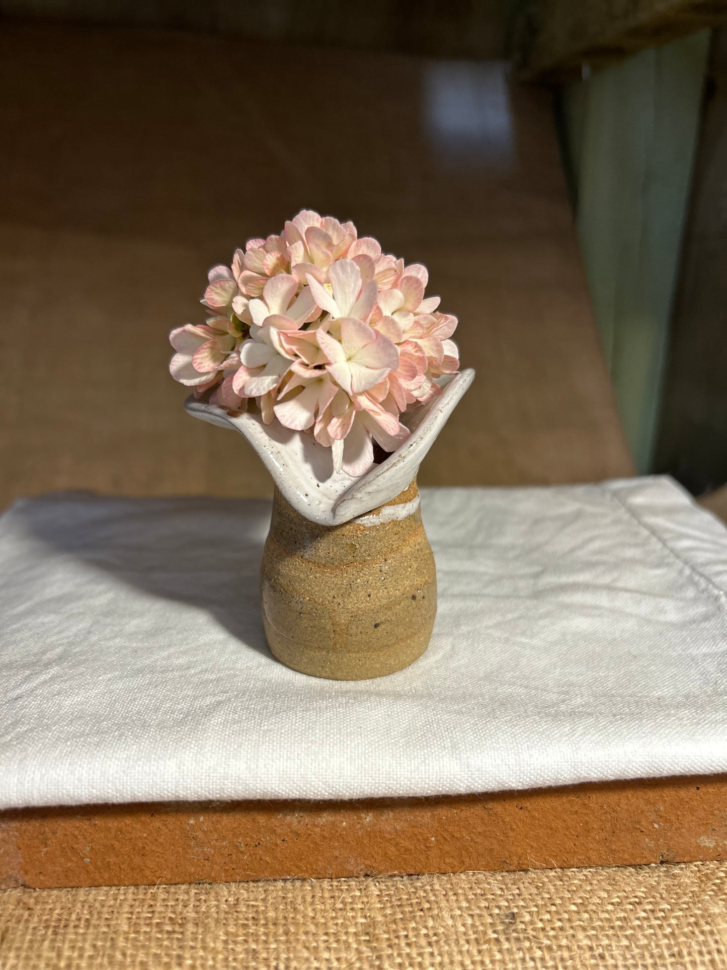 Wobbly Vase Brown and White Frilled Neck