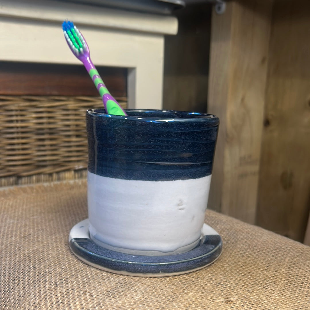 Blue and White Toothbrush Holder