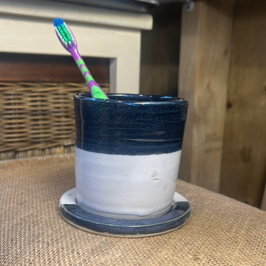 Blue and White Toothbrush Holder
