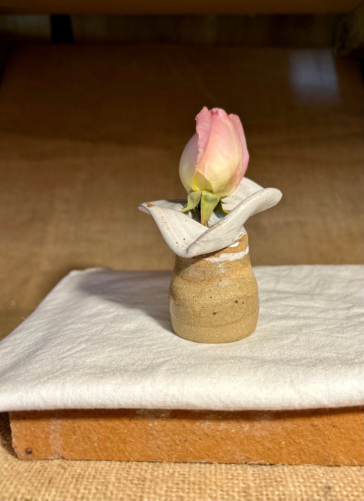 Wobbly Vase Brown and White Frilled Neck