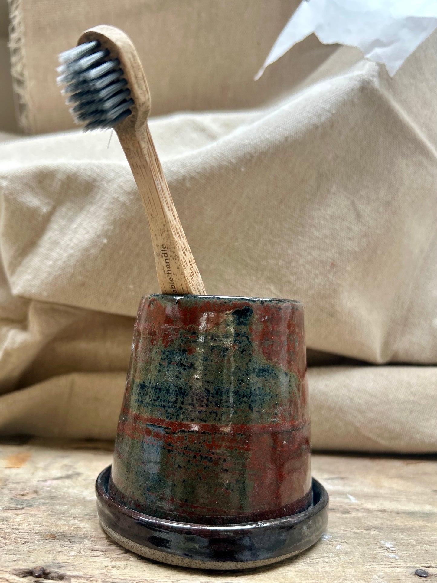 Toothbrush Holder Red Black Metallic Glaze Effect