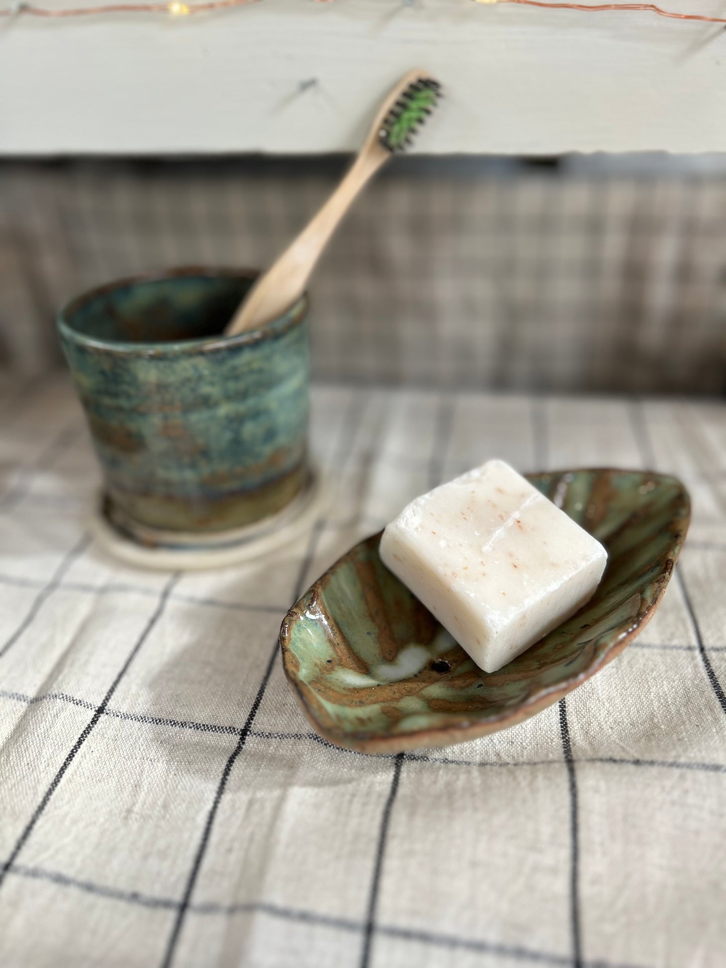 Soap Dish Green and Brown Tones with Drainholes