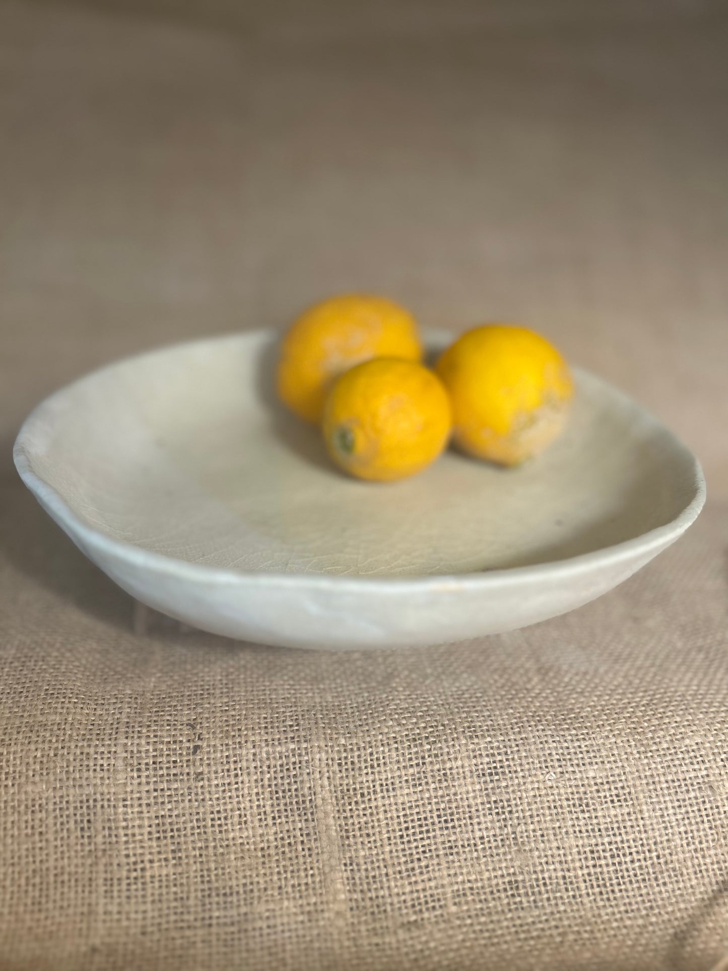 Cream Round and White Plate with Low Sides