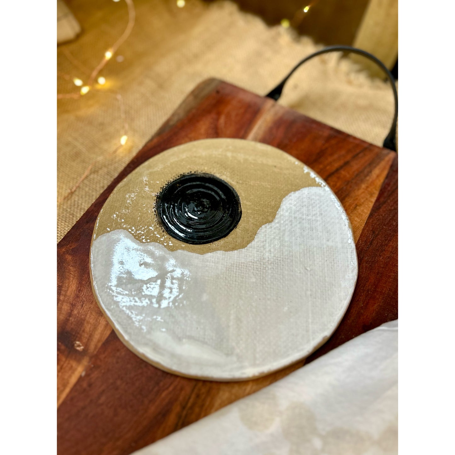 Brown plate, White and Black Glaze