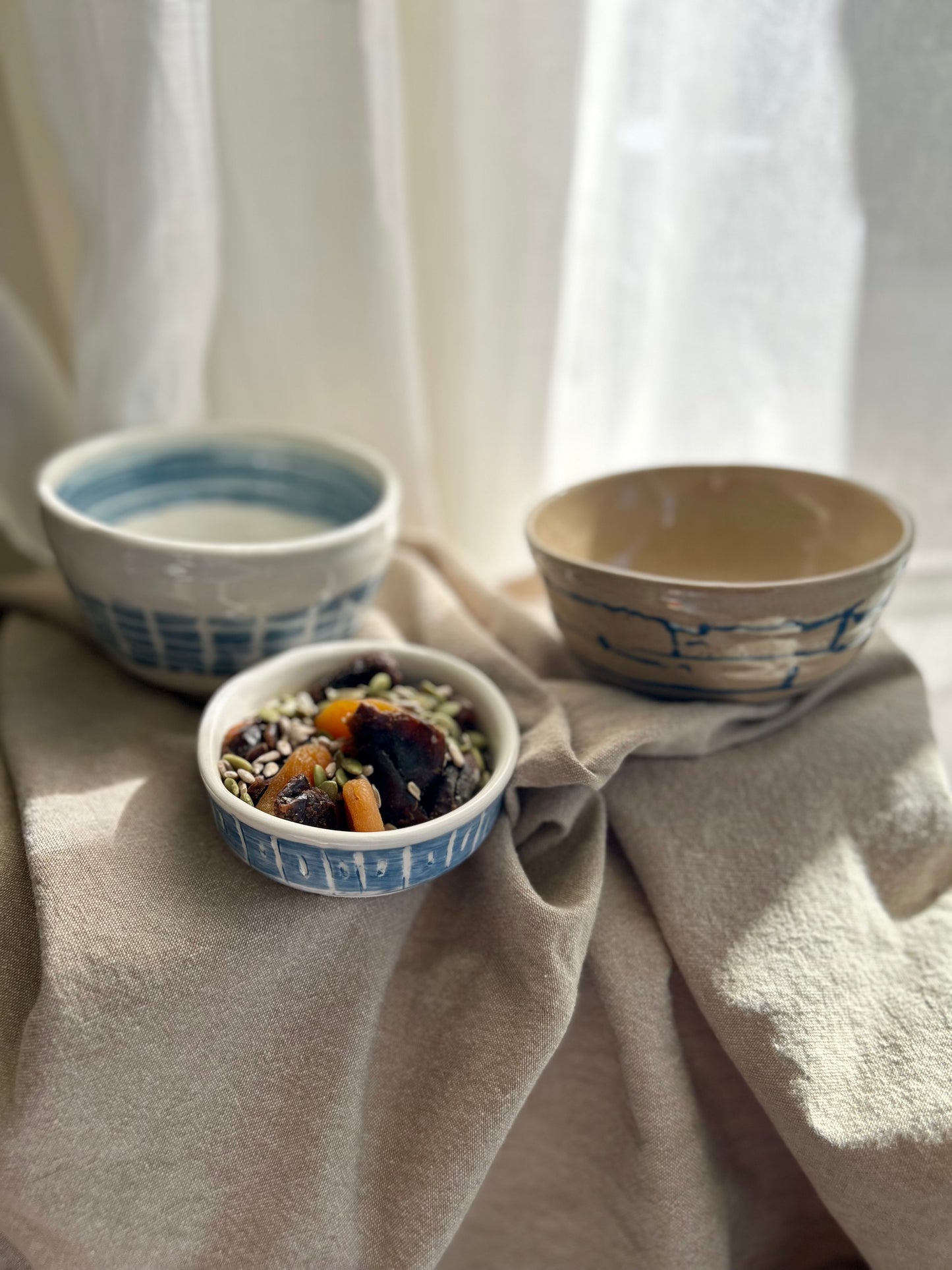 Brown Bowl with Blue Drizzle
