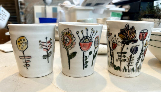 Hand Painted Flower Cups