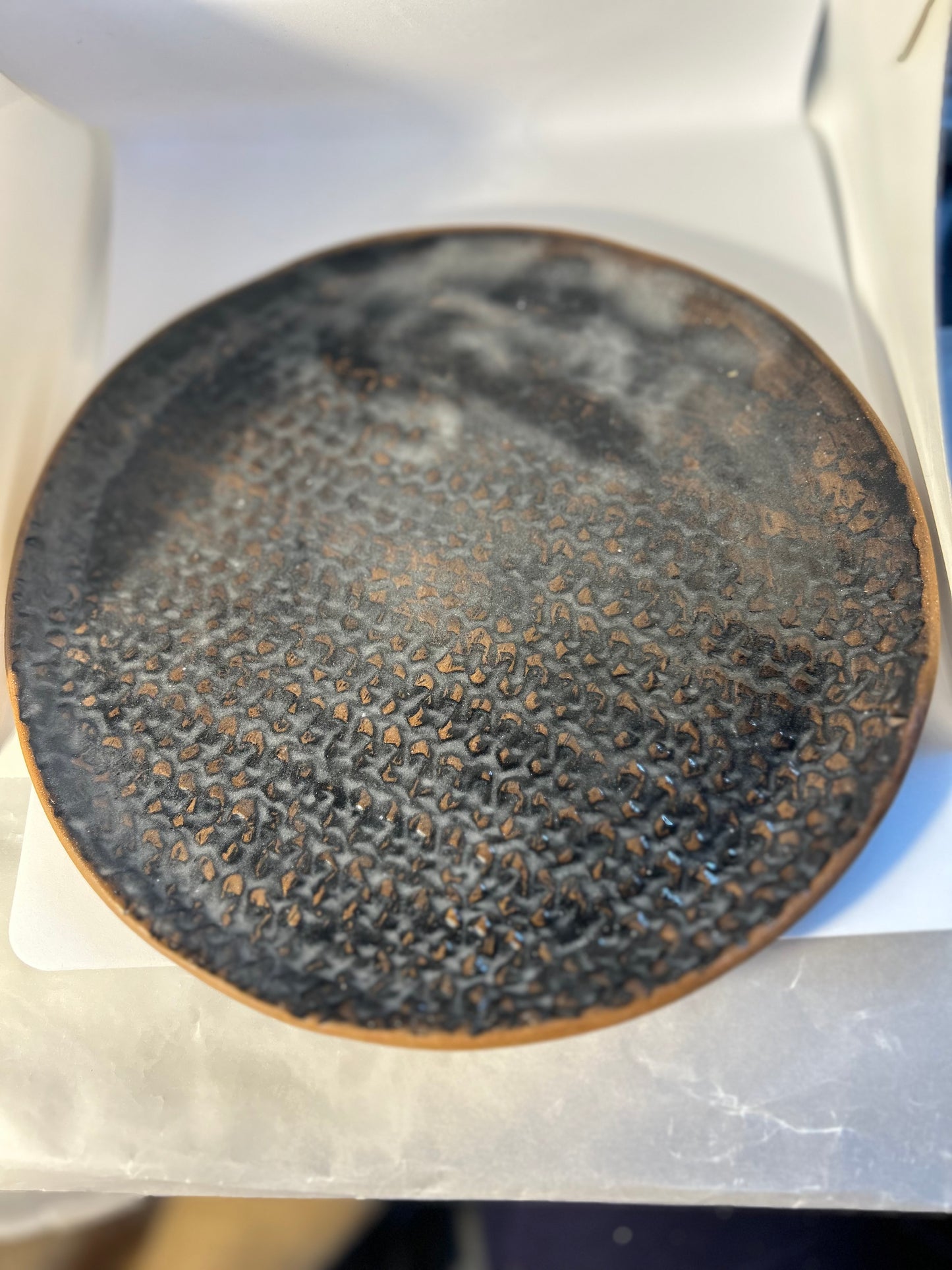 Large Round Black Textured Plate