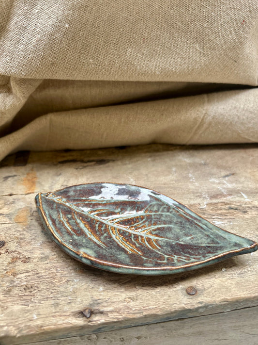 Soap Dish Blue and Copper Leaf