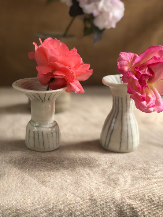Small White Vases with Black Pencil Lines