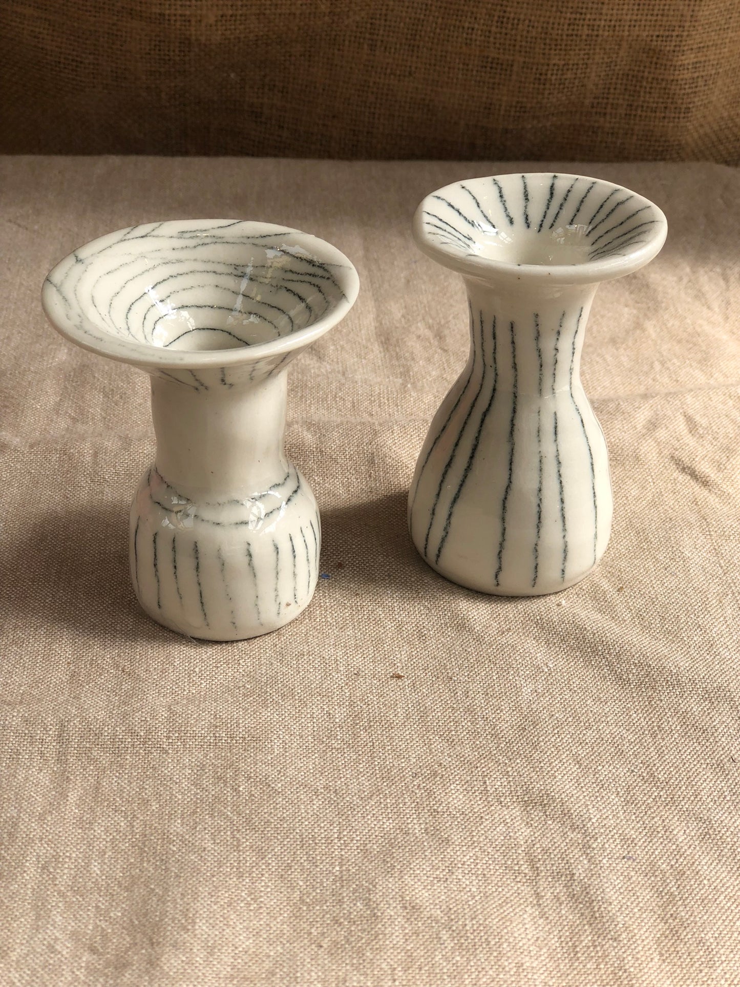 Small White Vases with Black Pencil Lines